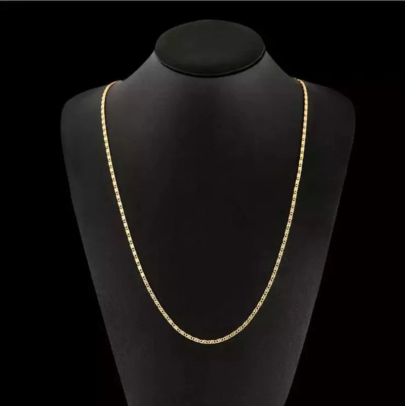 Collier en or 18 carats à la mode, 2MM, 16/18/20/22/24/26/28/30 pouces, chaîne latérale pour femmes et hommes, bijoux en argent 925