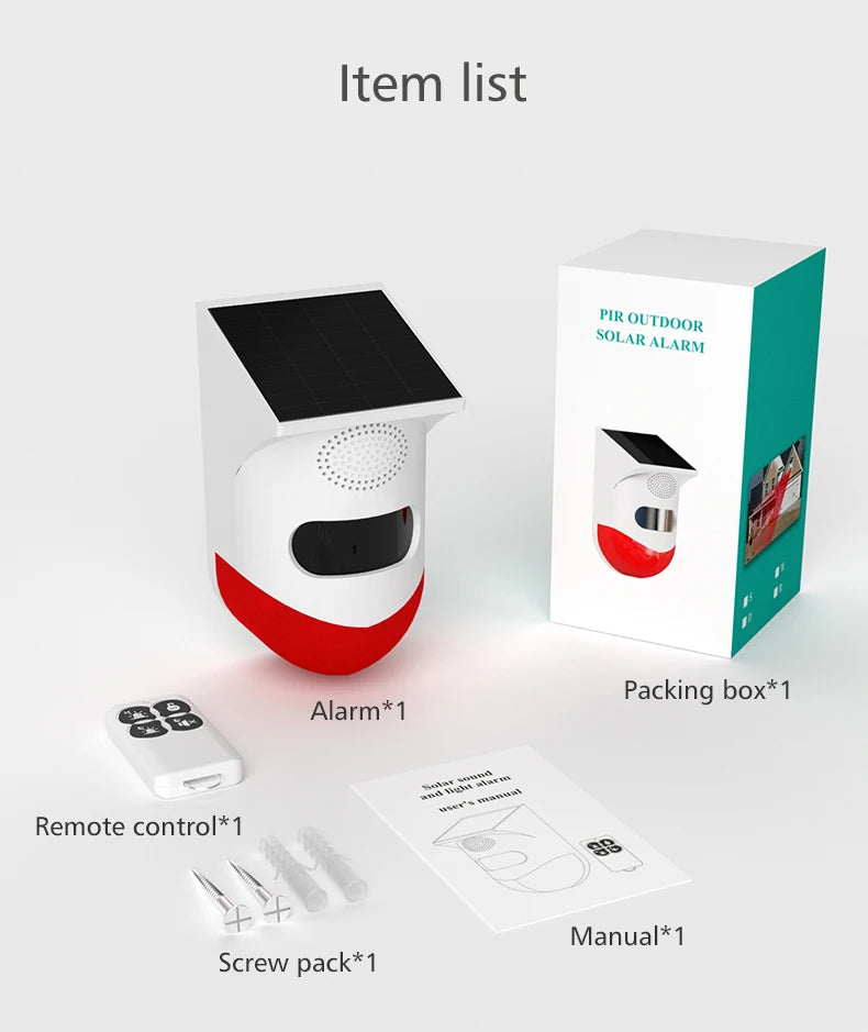 Tuya – détecteur de mouvement infrarouge intelligent WiFi, solaire, extérieur, PIR, sirène stroboscopique sans fil, alarme sonore, télécommande étanche