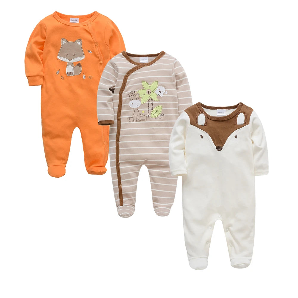 Ensemble de vêtements 100% coton pour bébés filles de 0 à 12 mois, barboteuse à manches longues pour nouveau-né garçon, combinaison imprimée Carton, printemps-automne, 3 pièces/lot