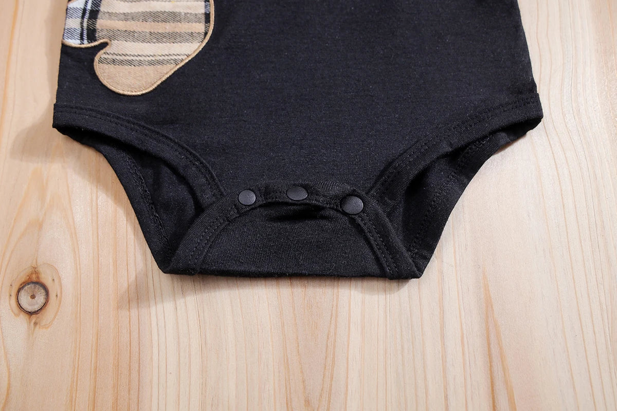 IURNXB – ensemble de vêtements pour bébé, 2 pièces, manches courtes, body ours à carreaux + pantalon à bretelles, tenues pour nouveau-né de 1 à 18 mois