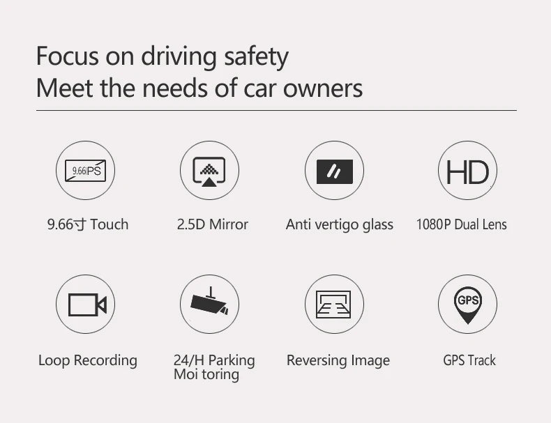 10 pouces pour voiture écran tactile enregistreur vidéo rétroviseur Dash Cam caméra avant et arrière miroir DVR (caméra arrière en option)