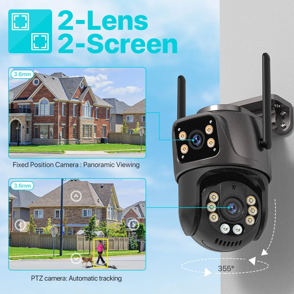 4K 8MP HD Wifi PTZ caméra extérieure 4MP double objectif double écran AI suivi automatique caméra IP CCTV Audio vidéo Surveillance P2P iCSee