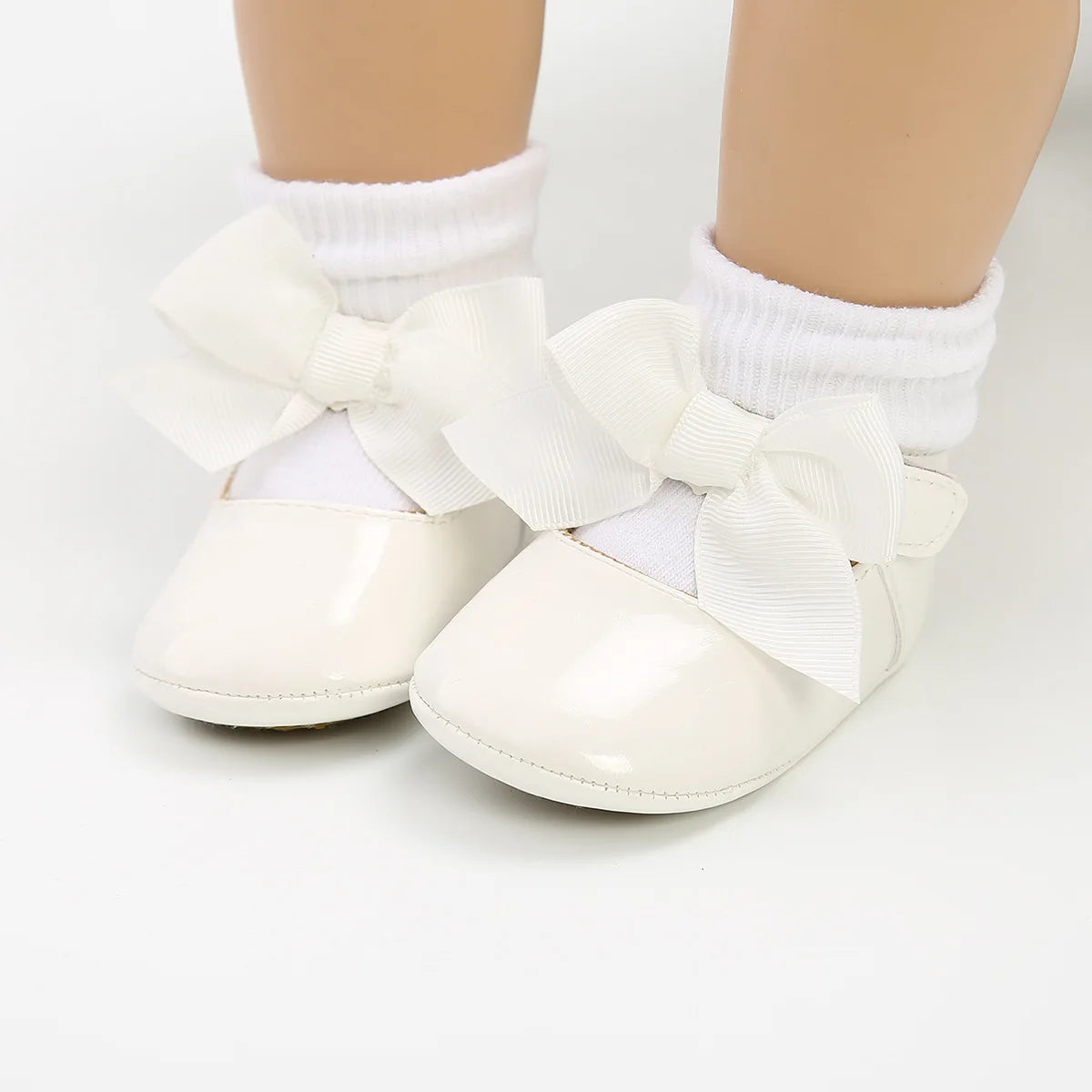 Meckior bébé chaussures nœud papillon semelle en caoutchouc anti-dérapant PU Ballet pantoufles bébé fille robe chaussures premier marcheur enfant en bas âge berceau chaussures