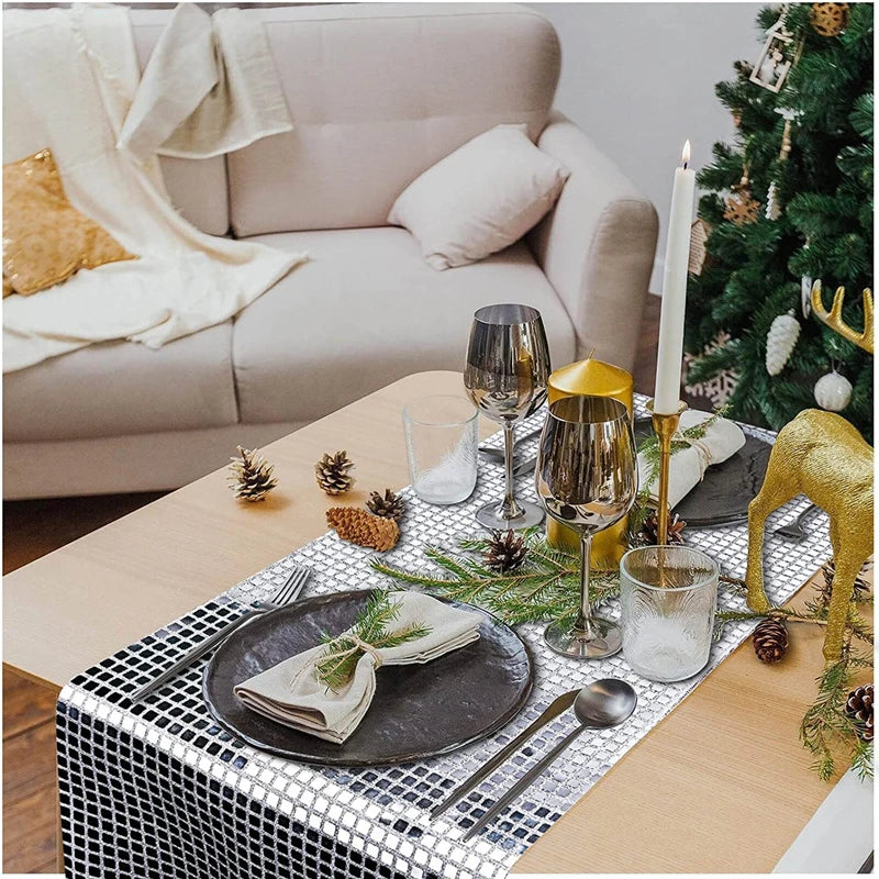 Chemin de Table Disco à paillettes, 7 couleurs, miroir, feuille d'or/argent, décoration de Table à manger métallique pour fête de mariage, anniversaire