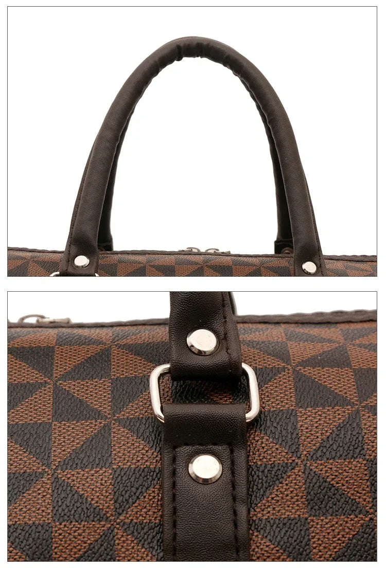 Sacs de voyage rétro géométriques en PU pour femmes, grande capacité, sacs à bandoulière classiques de haute qualité, couleurs assorties, 2024