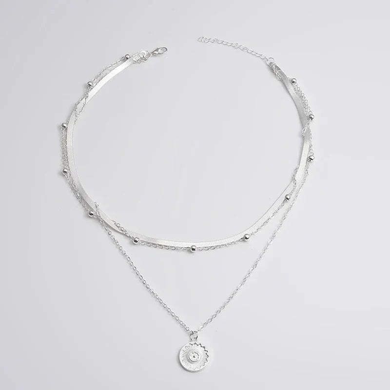 Collier rond à trois couches en argent Sterling 925 pour femmes, chaîne serpent Simple, breloque boule, cadeau de fête, bijoux exquis pour femmes