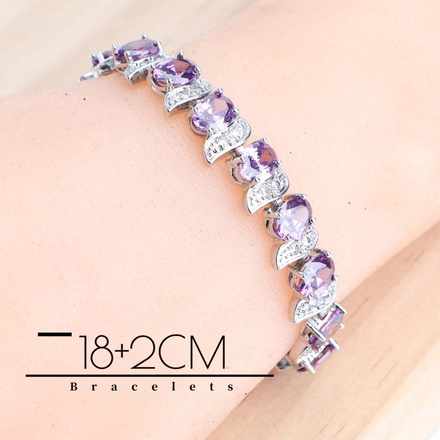 Ensemble de bijoux en argent Zircon violet 925, boucles d'oreilles de mariée, bracelets à breloques pour femmes, bague, pendentif, collier, bijoux de mariage