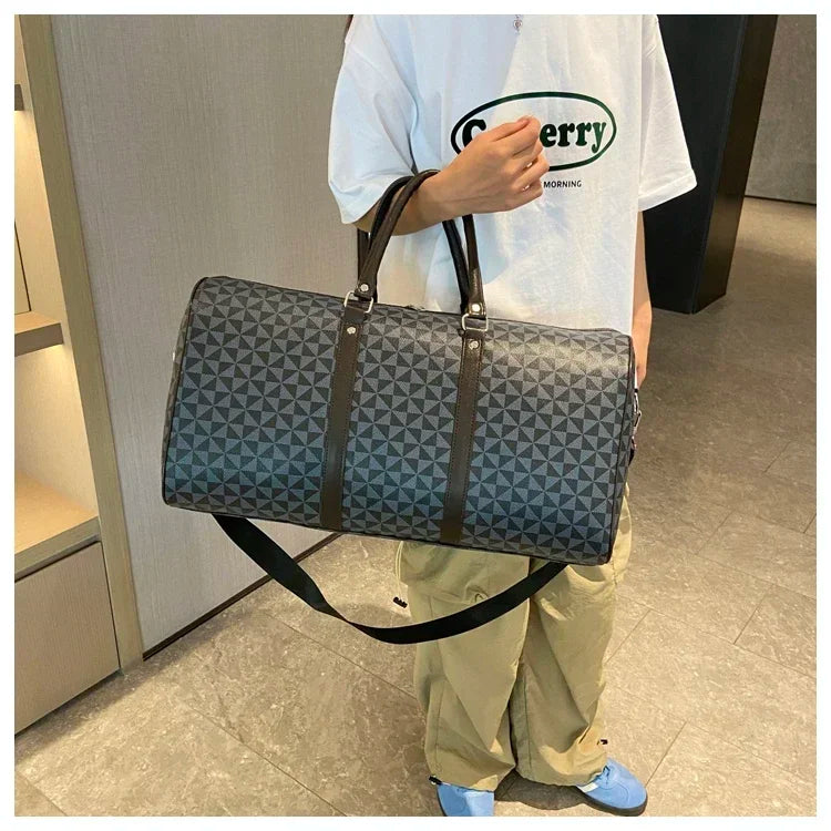 Sacs de voyage rétro géométriques en PU pour femmes, grande capacité, sacs à bandoulière classiques de haute qualité, couleurs assorties, 2024