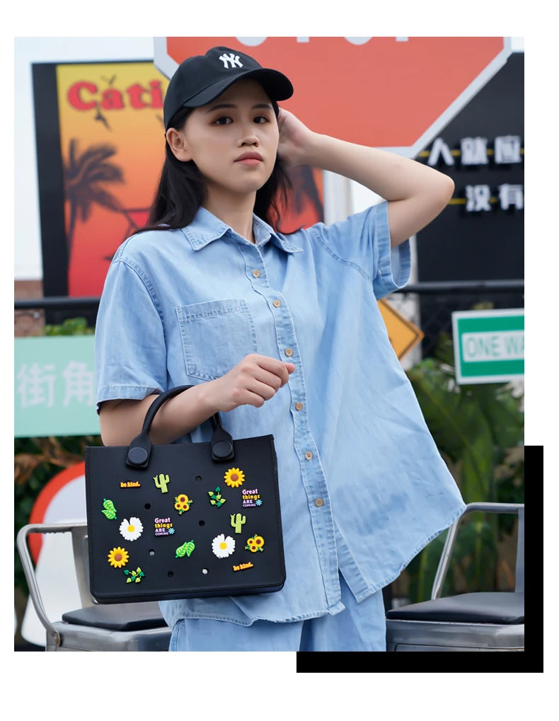 EVA grand sac à bandoulière en cuir sac à main fourre-tout sac de rangement pour femmes décontracté sac de plage étanche trou ajustement charme sac de rangement de mode