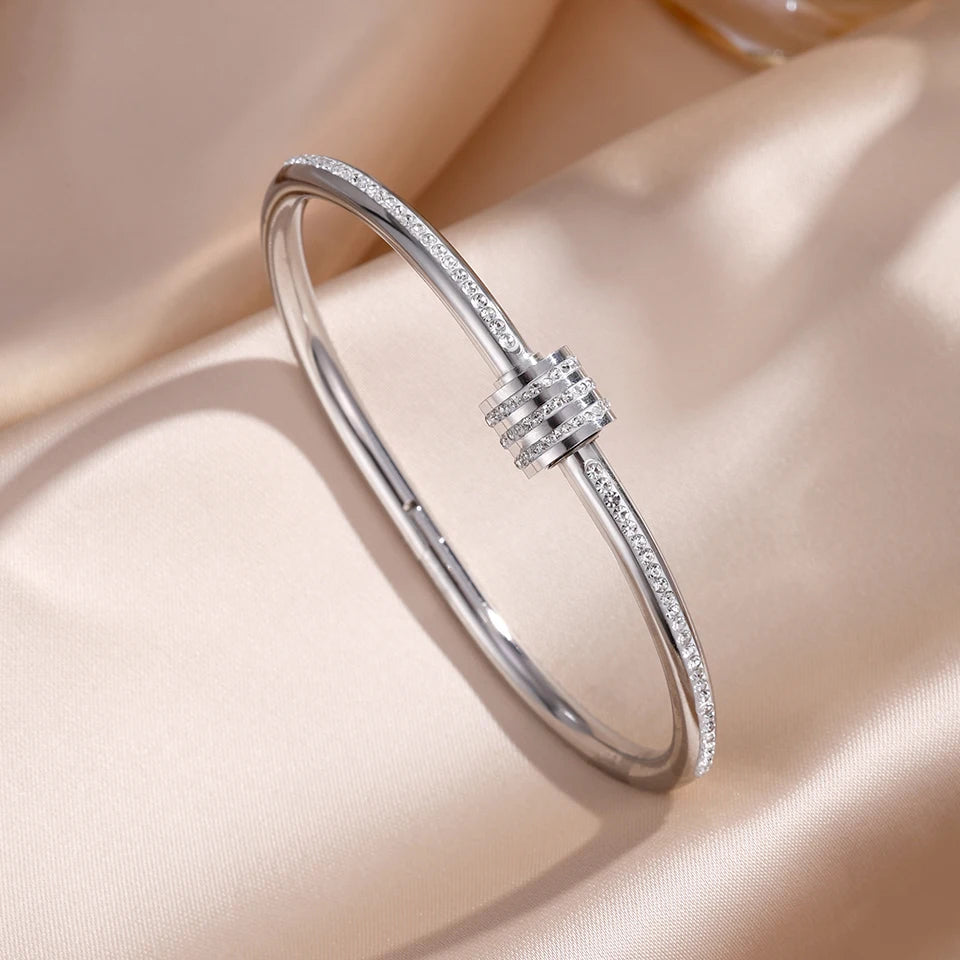 ZAKOL 5/1 pièces ensemble de bracelets en acier inoxydable incrusté de zircone scintillante pour femmes bracelets empilables mode ne se décolore pas bijoux cadeau