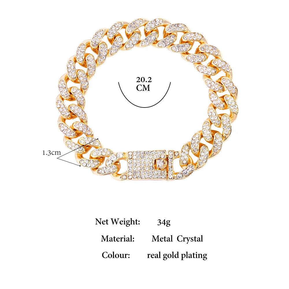 Bracelets en chaîne cubaine à maillons glacés de 14MM pour hommes et femmes, strass complets, épais, Miami, Punk, Hip Hop, bijoux cadeau
