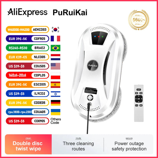 PuRuiKai Robot aspirateur Ultra mince nettoyage de vitres robot fenêtre électrique verre limpiacristales télécommande pour la maison
