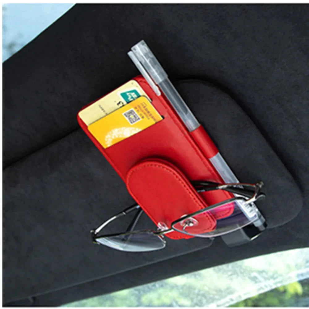 Porte-lunettes de soleil de voiture, Clip de lunettes pour pare-soleil, cintre de lunettes en cuir multifonction, Clip de carte de billet Portable, accessoires de voiture