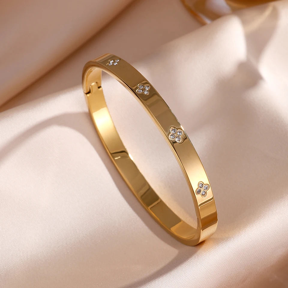ZAKOL 5/1 pièces ensemble de bracelets en acier inoxydable incrusté de zircone scintillante pour femmes bracelets empilables mode ne se décolore pas bijoux cadeau