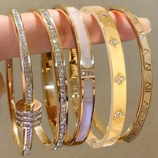 ZAKOL 5/1 pièces ensemble de bracelets en acier inoxydable incrusté de zircone scintillante pour femmes bracelets empilables mode ne se décolore pas bijoux cadeau