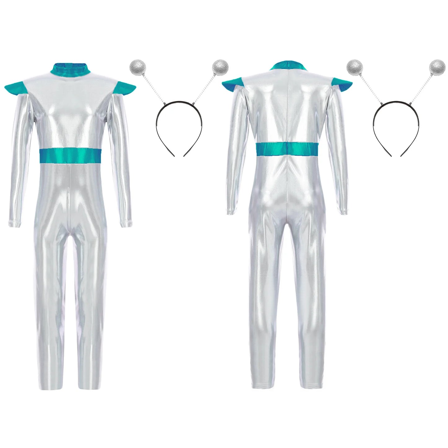 Costume de Cosplay Alien pour filles et garçons, combinaison d'astronaute à manches longues avec cerceau pour cheveux, pour fête de carnaval d'halloween