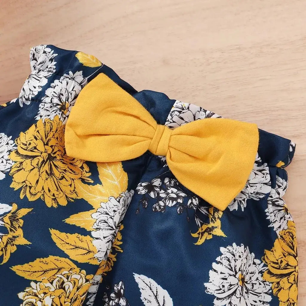 Ensemble de vêtements pour nouveau-né fille, body à manches courtes + pantalon à fleurs avec nœud + bandeau, tenues 3 pièces, vêtements pour bébé fille