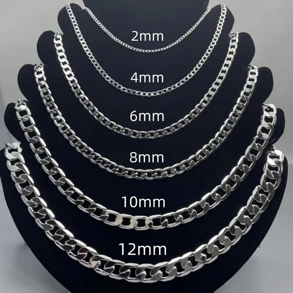 Collier en argent Sterling 925 pour hommes et femmes, 2/4/6/8/10/12MM, 40-75cm, chaîne faciale, fermoir à homard, bijoux de fiançailles, cadeaux