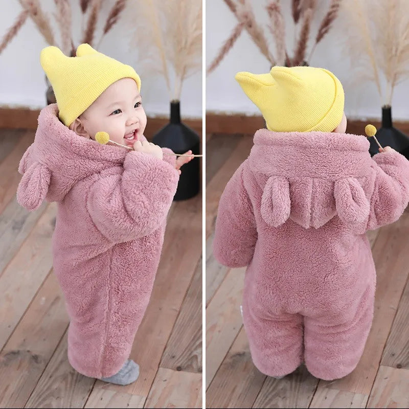 Barboteuse pour nouveau-né, ours en peluche mignon, garçon, automne hiver, garde au chaud, à capuche, combinaison globale pour nourrissons filles, vêtements d'extérieur