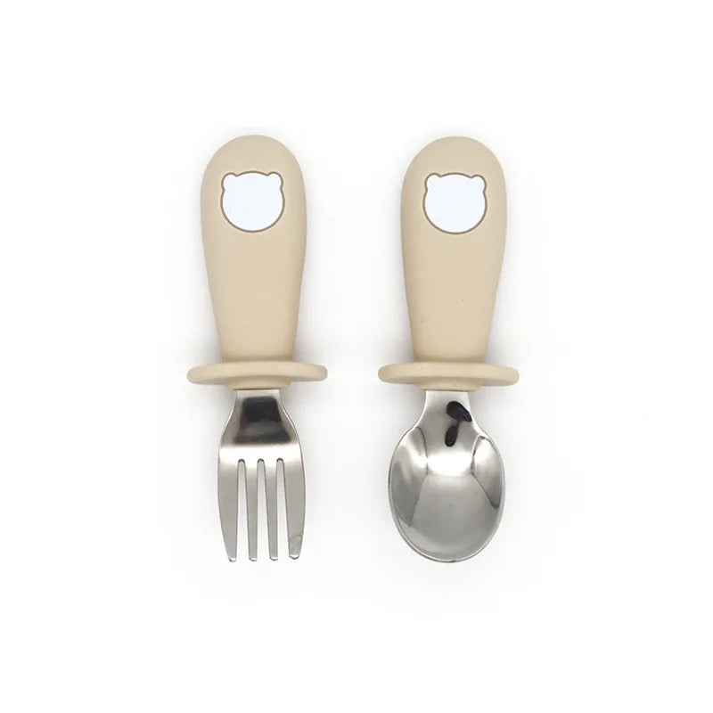 Ensemble de vaisselle de dessin animé pour bébé, ustensiles pour enfants en acier inoxydable, couverts de table pour tout-petits, dessin animé, cuillère d'alimentation pour nourrissons, fourchette