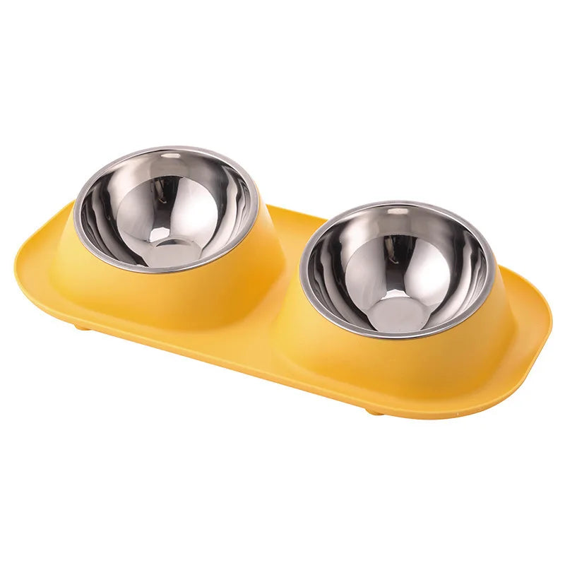 Bol Double en acier inoxydable pour chien et chat, récipient de nourriture pour chat, Base antidérapante, mangeoire d'eau pour animaux de compagnie, protection inclinable du cou, bols pour chiots et chats, 1 pièce