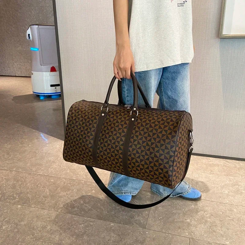 Sacs de voyage rétro géométriques en PU pour femmes, grande capacité, sacs à bandoulière classiques de haute qualité, couleurs assorties, 2024