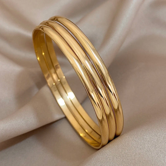 Bracelet en acier inoxydable plaqué or brillant 18 carats pour femmes, 3 pièces, bracelets de base minimalistes, bijoux étanches