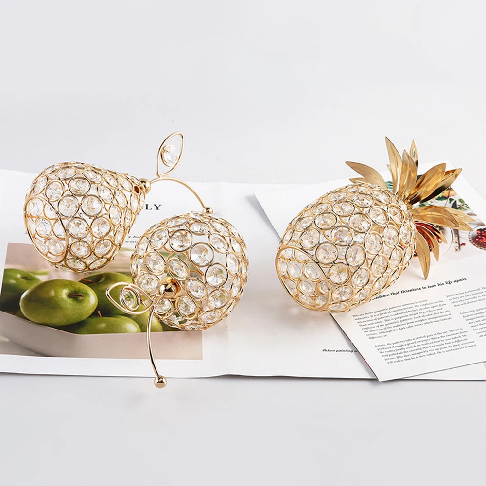 Ornements de pomme en cristal créatifs, strass scintillants en forme d'ananas, miniature de poire de neige, artisanat de décoration pour la maison, accessoires de photographie