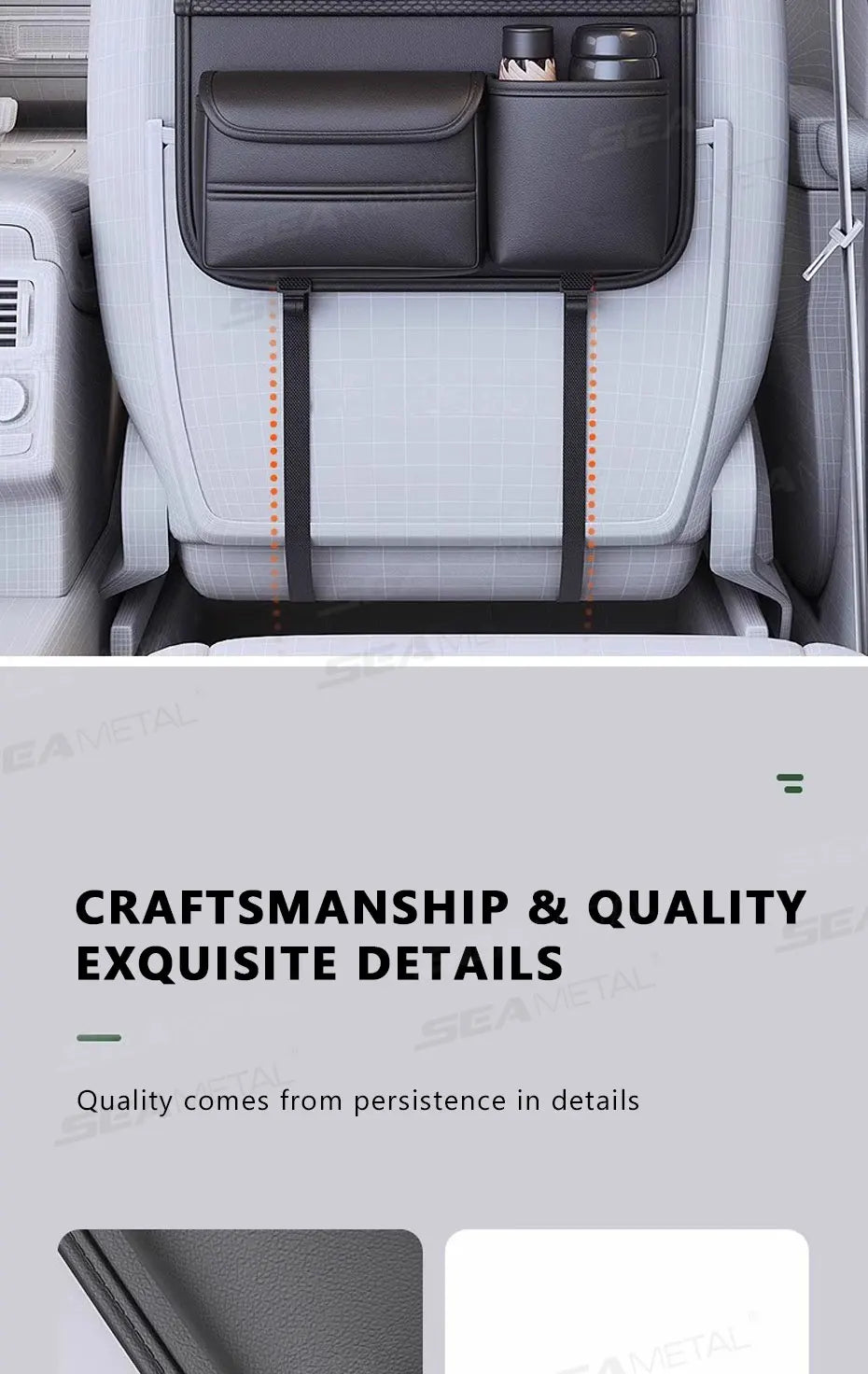 SEAMETAL 8 en 1 sac de rangement pour dossier de siège de voiture avec plateau pliable résistant à l'usure étanche organisateur de siège arrière de voiture porte-mouchoirs/gobelet