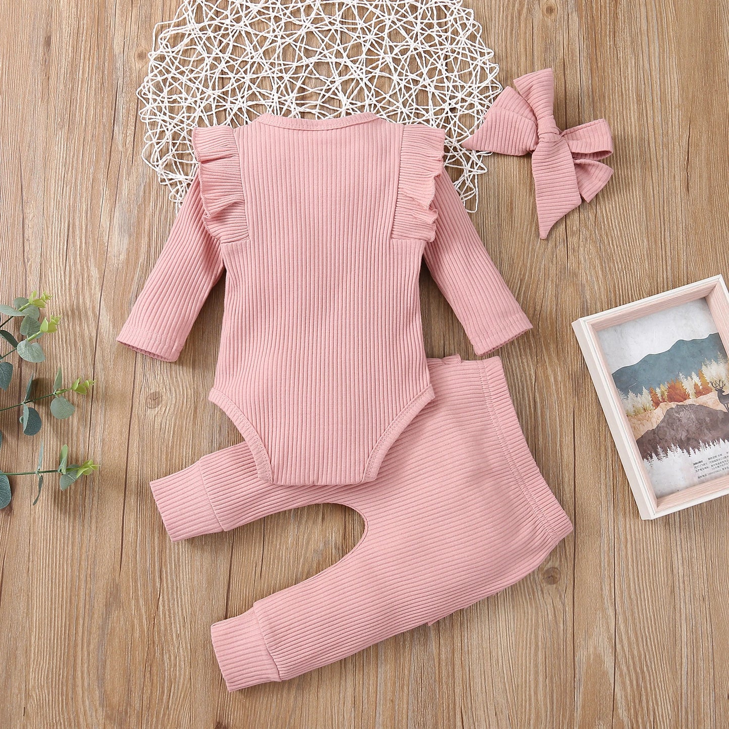 3 pièces bébé fille tenue ensemble nouveau-né enfant en bas âge enfants ensemble de vêtements bébé filles dentelle volants coton body + pantalon + bandeau vêtements