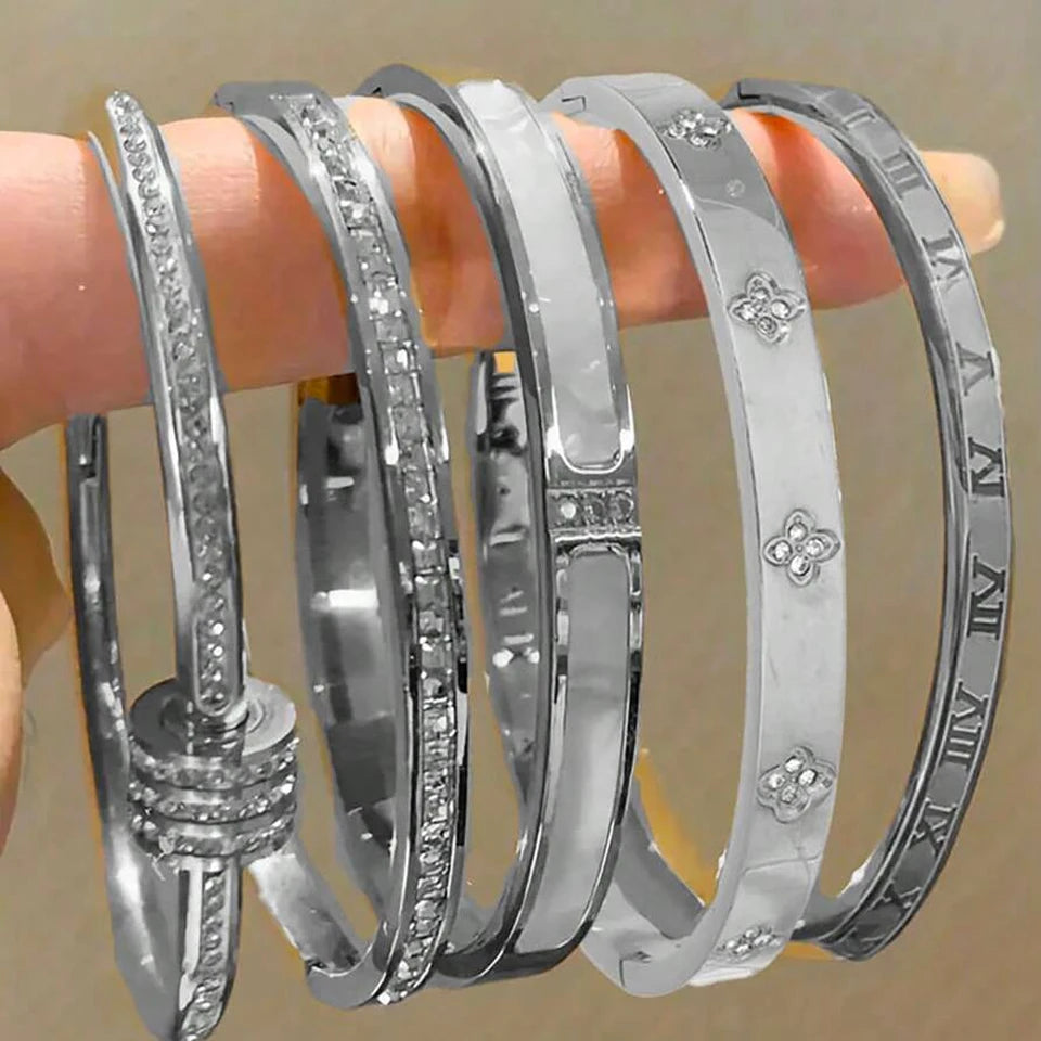 ZAKOL 5/1 pièces ensemble de bracelets en acier inoxydable incrusté de zircone scintillante pour femmes bracelets empilables mode ne se décolore pas bijoux cadeau