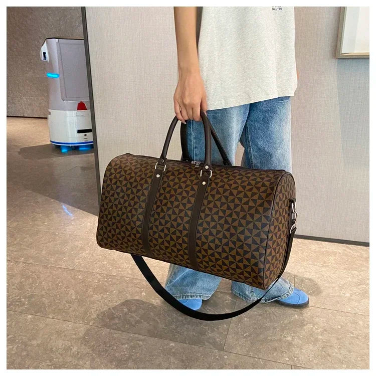 Sacs de voyage rétro géométriques en PU pour femmes, grande capacité, sacs à bandoulière classiques de haute qualité, couleurs assorties, 2024