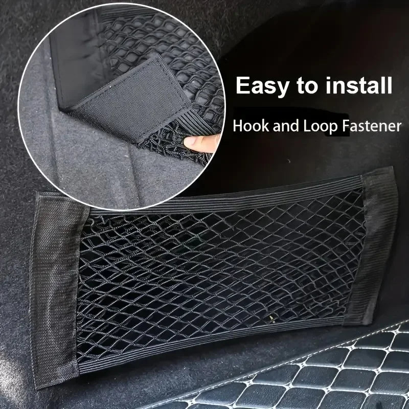 Sac de rangement universel pour voiture Filet de coffre à double maille Sac de rangement intégré Filet de fixation pour extincteur Filet antidérapant Filet de rangement voiture Filet de coffre double maille automobile