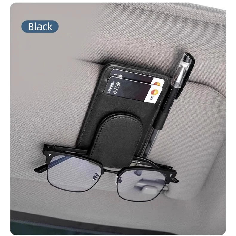 Porte-lunettes de soleil de voiture, Clip de lunettes pour pare-soleil, cintre de lunettes en cuir multifonction, Clip de carte de billet Portable, accessoires de voiture
