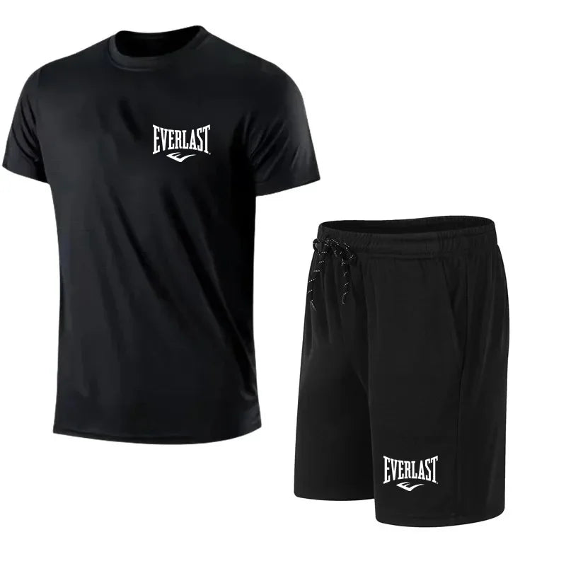 EVERLAST hommes T-shirt + Short 2 pièces ensemble loisirs souffle à manches courtes Sport Jogging gymnase marque impression vêtements