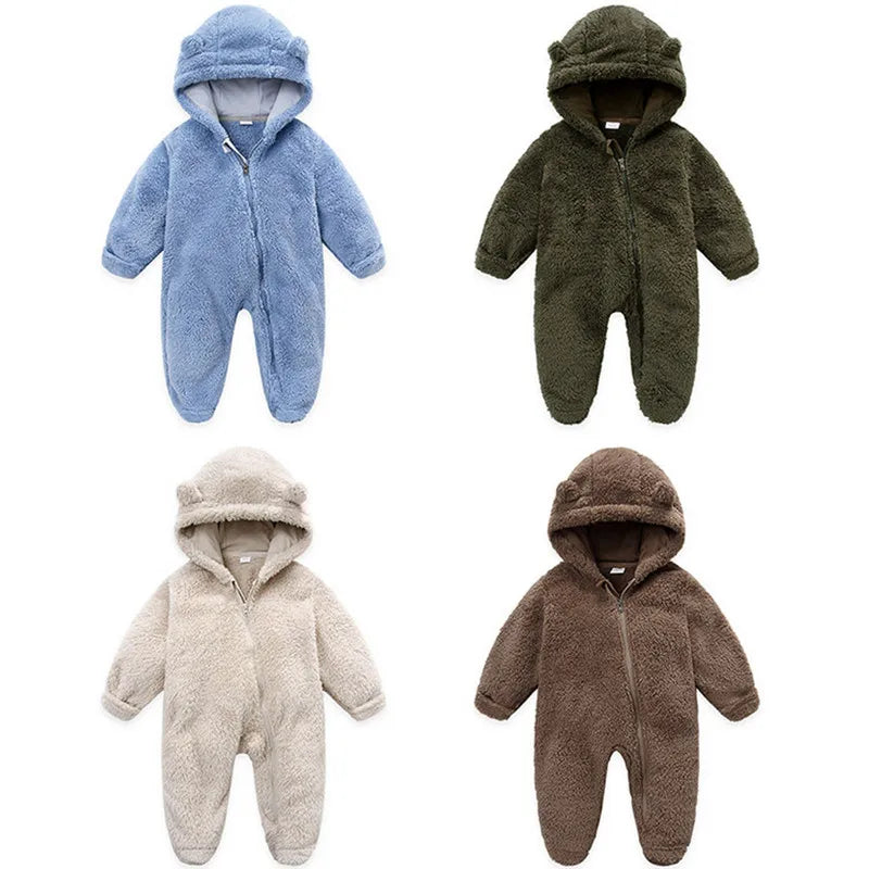 Barboteuse à capuche à manches longues pour nouveau-né garçon et fille, combinaison à fermeture éclair pour enfants, vêtements pour bébés, automne, hiver