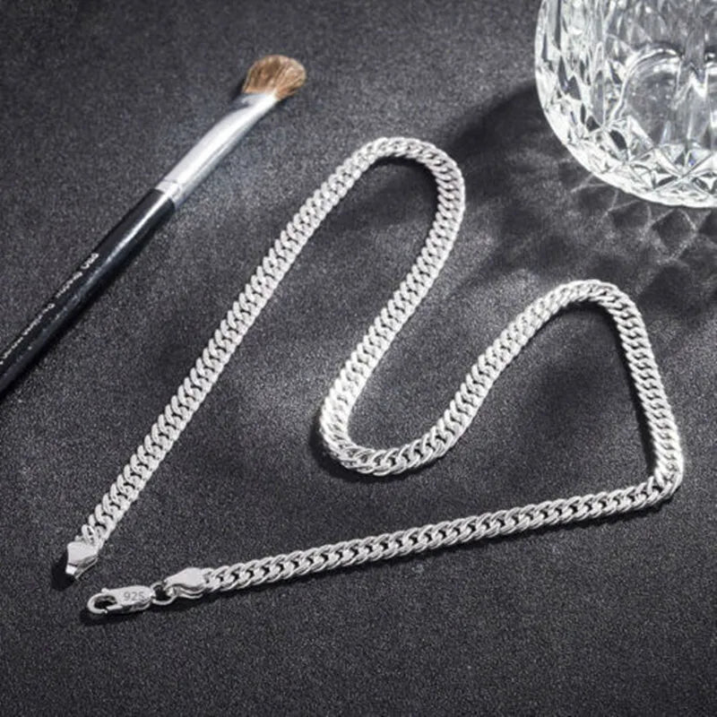 Chaîne fine de 6MM de largeur, colliers en argent Sterling 925 pour femmes et hommes, bijoux à la mode, cadeau de fête de mariage et de vacances, 50-60cm