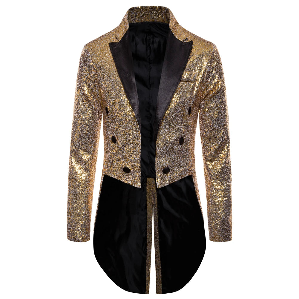 Manteau de Costume à paillettes dorées brillantes pour hommes, veste de smoking à Double boutonnage pour marié de mariage, Costume de fête sur scène de bal