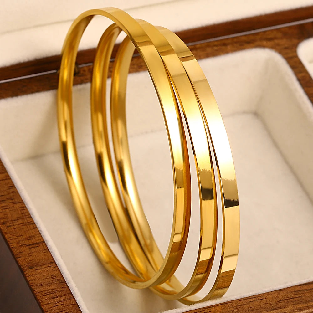 Bracelet en acier inoxydable plaqué or brillant 18 carats pour femmes, 3 pièces, bracelets de base minimalistes, bijoux étanches