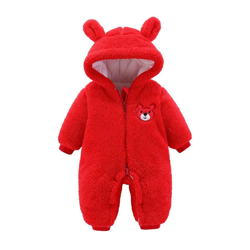 Barboteuse pour nouveau-né, ours en peluche mignon, garçon, automne hiver, garde au chaud, à capuche, combinaison globale pour nourrissons filles, vêtements d'extérieur