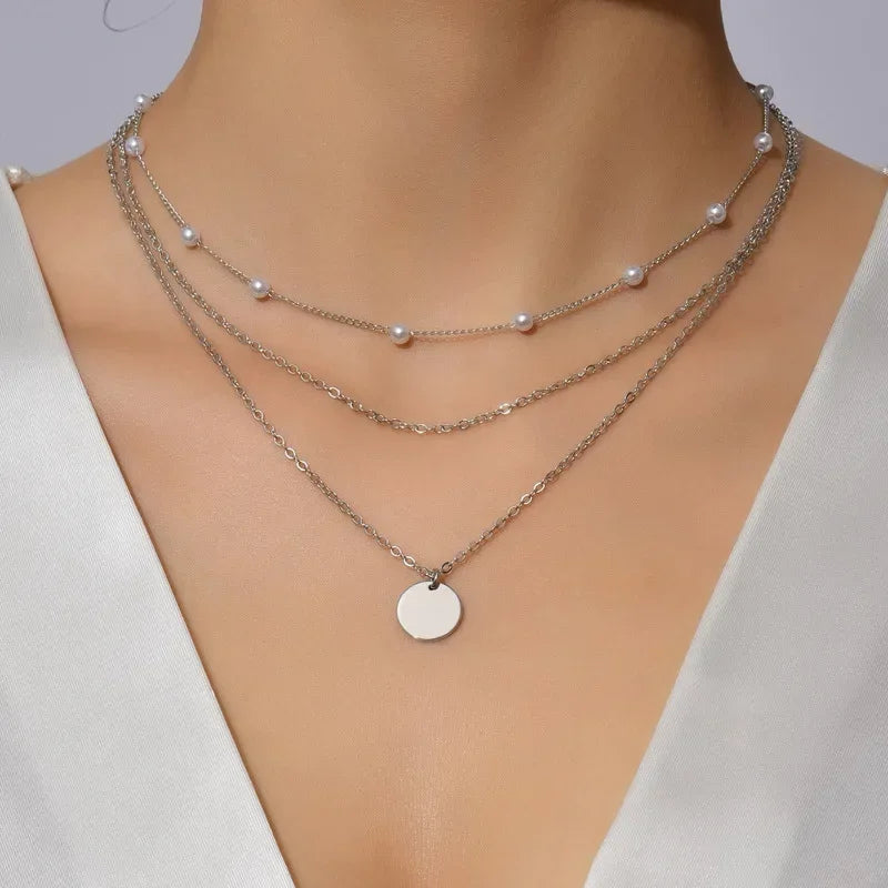 Collier rond à trois couches en argent Sterling 925 pour femmes, chaîne serpent Simple, breloque boule, cadeau de fête, bijoux exquis pour femmes