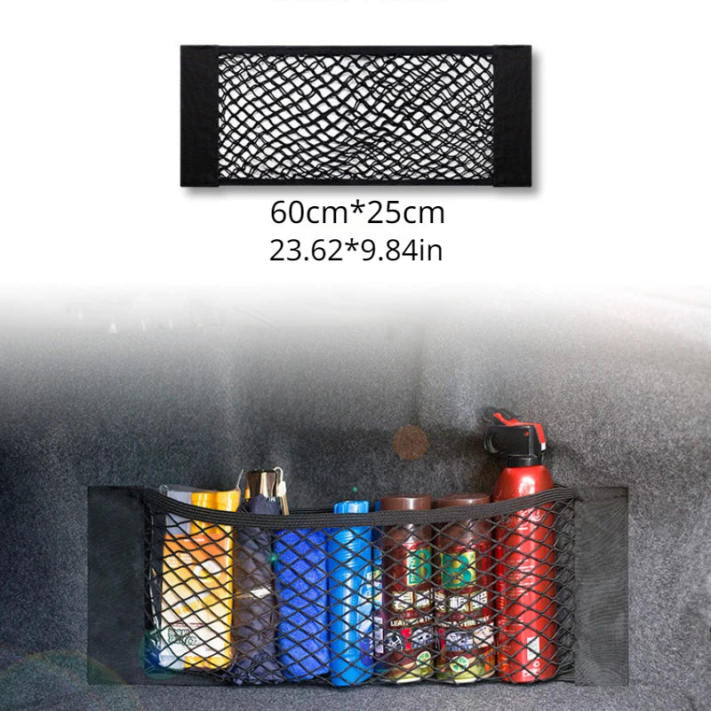 Sac de rangement universel pour voiture Filet de coffre à double maille Sac de rangement intégré Filet de fixation pour extincteur Filet antidérapant Filet de rangement voiture Filet de coffre double maille automobile