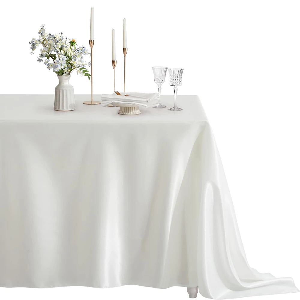 Nappe rectangulaire en Satin pour mariage, blanc et noir, pour fête d'anniversaire, événements, Banquet, décoration de dîner à domicile