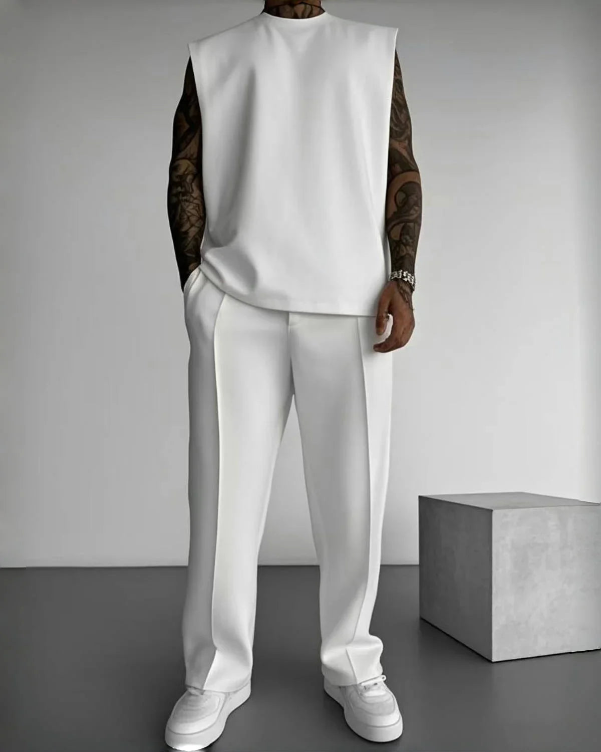 Combinaison de sport sans manches pour hommes, pantalon décontracté de couleur unie, vêtements pour hommes, ensemble deux pièces, nouvelle collection été 2025