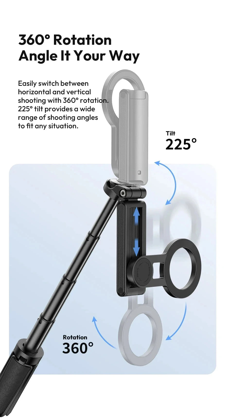 Trépied de téléphone magnétique sans fil, poignée de téléphone, perche à Selfie, trépied de bureau pour iPhone 16 15 14 13 12 Pro Max pour support de téléphone Samsung