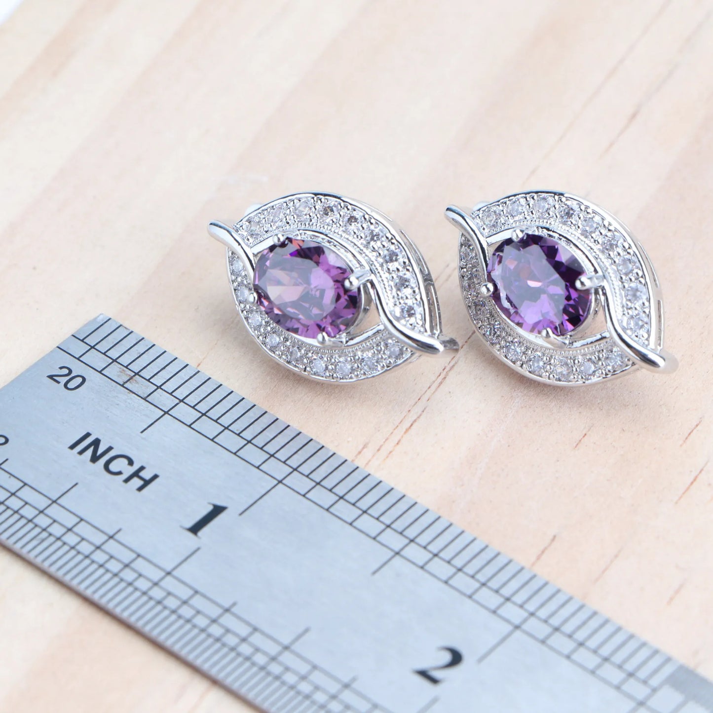Ensemble de bijoux en argent Zircon violet 925, boucles d'oreilles de mariée, bracelets à breloques pour femmes, bague, pendentif, collier, bijoux de mariage