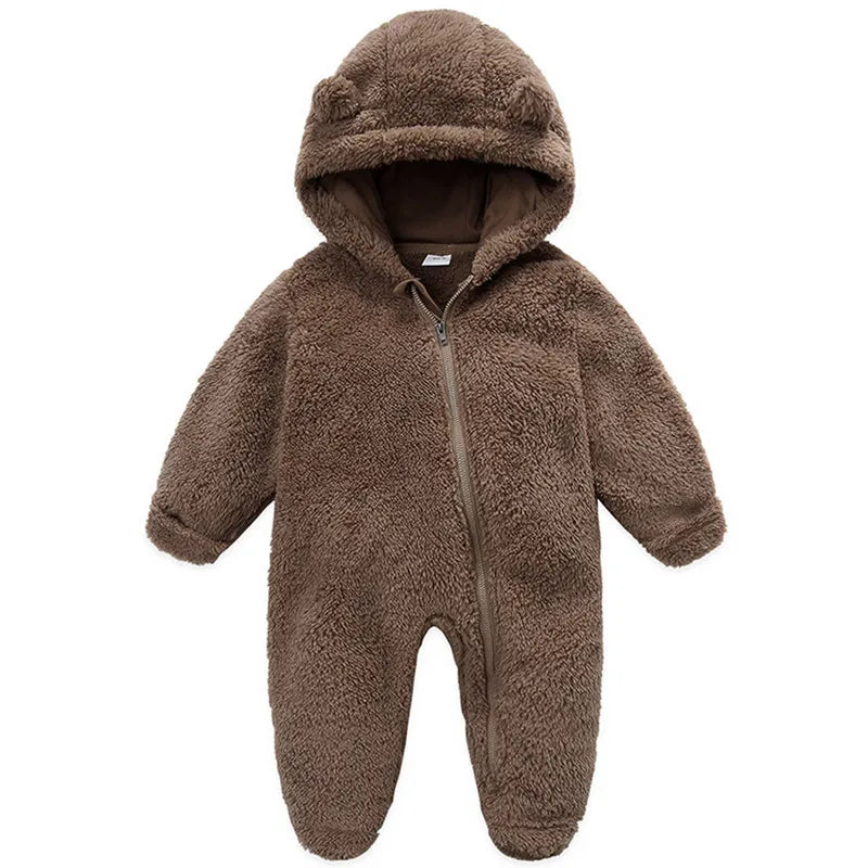 Barboteuse à capuche à manches longues pour nouveau-né garçon et fille, combinaison à fermeture éclair pour enfants, vêtements pour bébés, automne, hiver