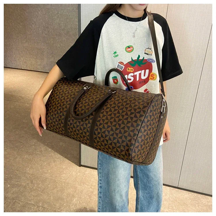 Sacs de voyage rétro géométriques en PU pour femmes, grande capacité, sacs à bandoulière classiques de haute qualité, couleurs assorties, 2024