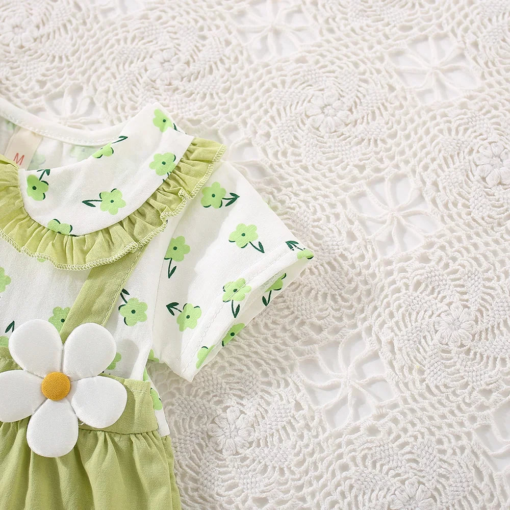 (0-3 ans) été bébé fille coton fleur faux deux pièces bandoulière robe fille mignon robe à manches courtes