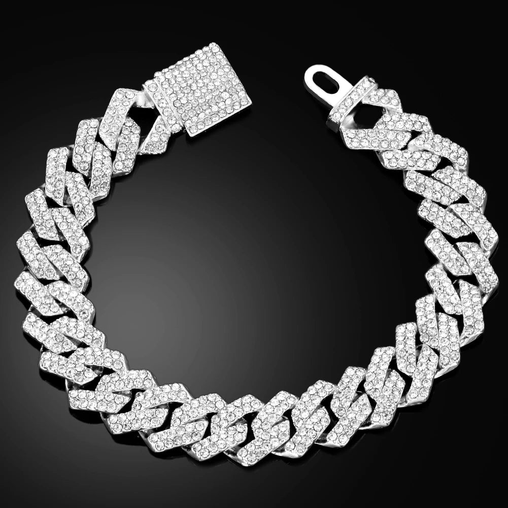 Bracelets en chaîne cubaine à maillons glacés de 14MM pour hommes et femmes, strass complets, épais, Miami, Punk, Hip Hop, bijoux cadeau